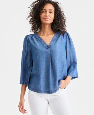 style co womens v neck chambray top macys exclusive