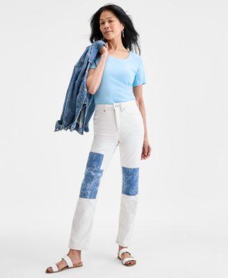 style co. womens patchwork high rise straight leg jeans exclusively at macys 2p 18