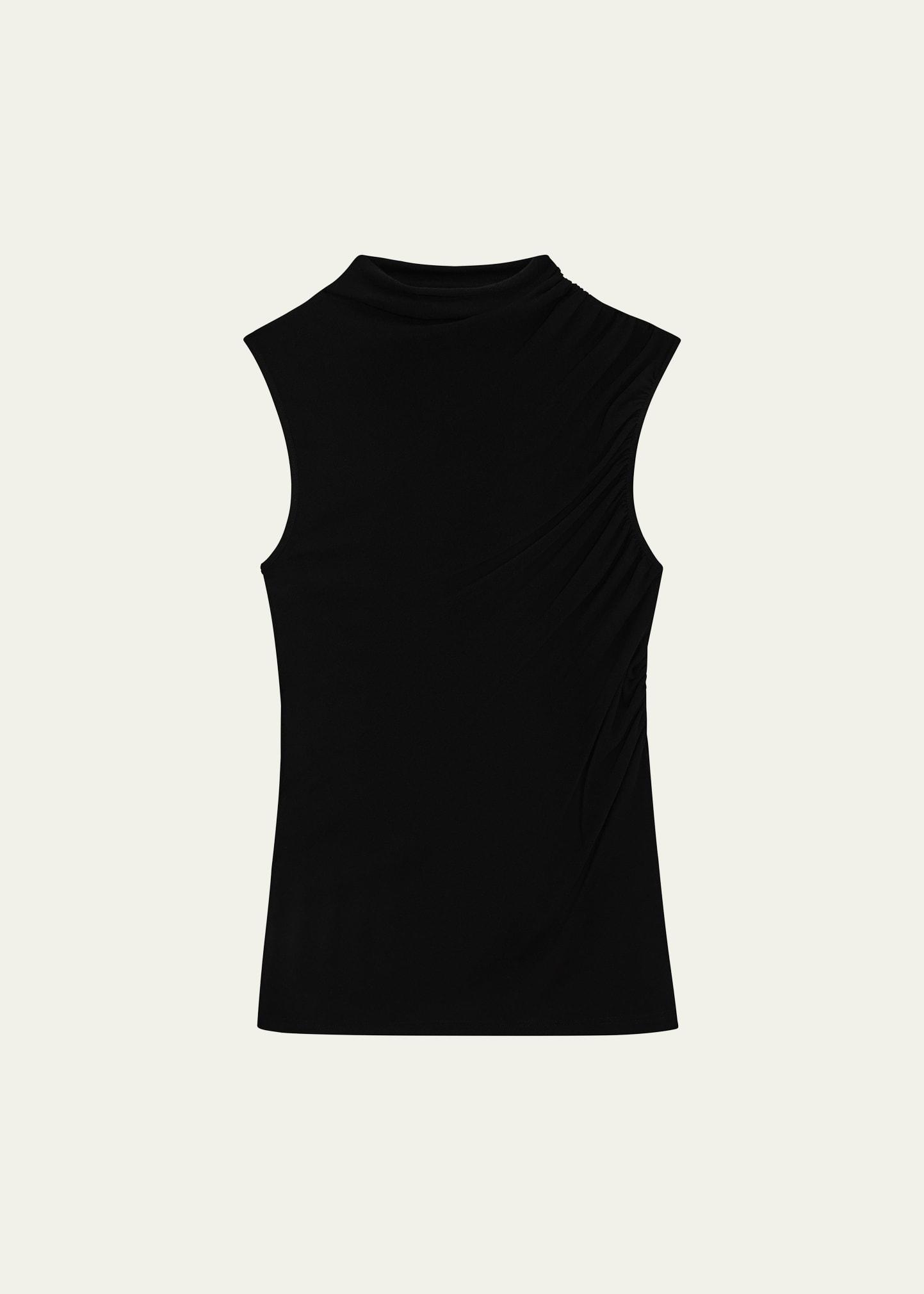 subtle draped mock-neck top