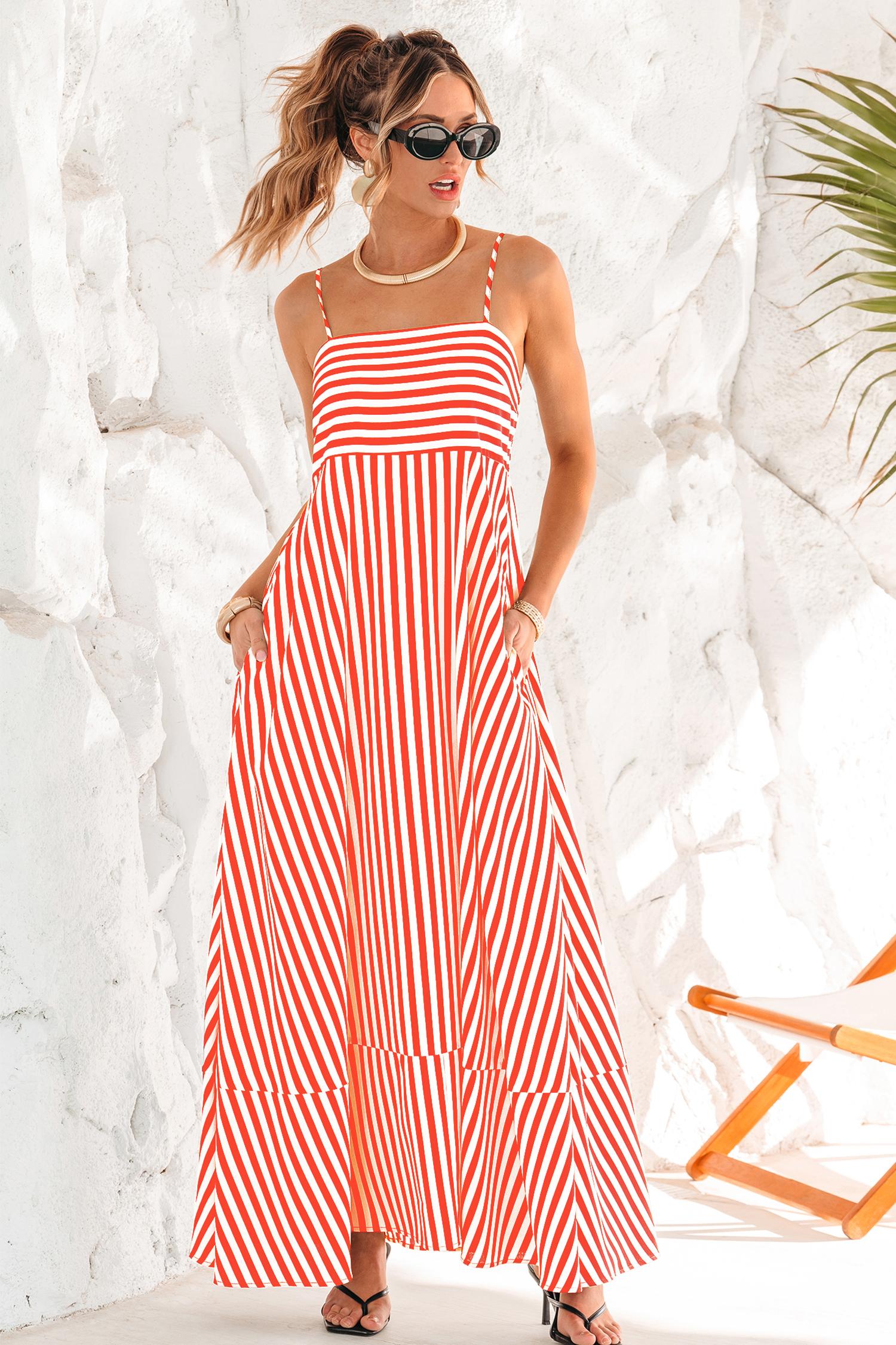 subtle lines striped maxi dress - l