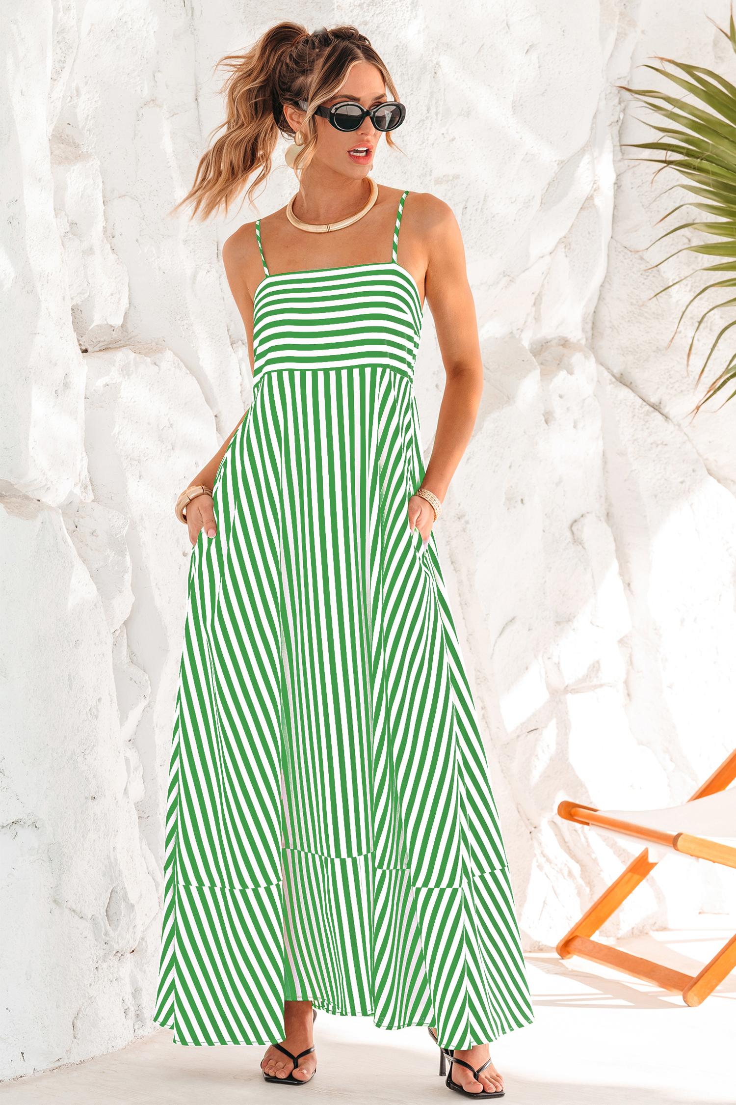subtle lines striped maxi dress - l