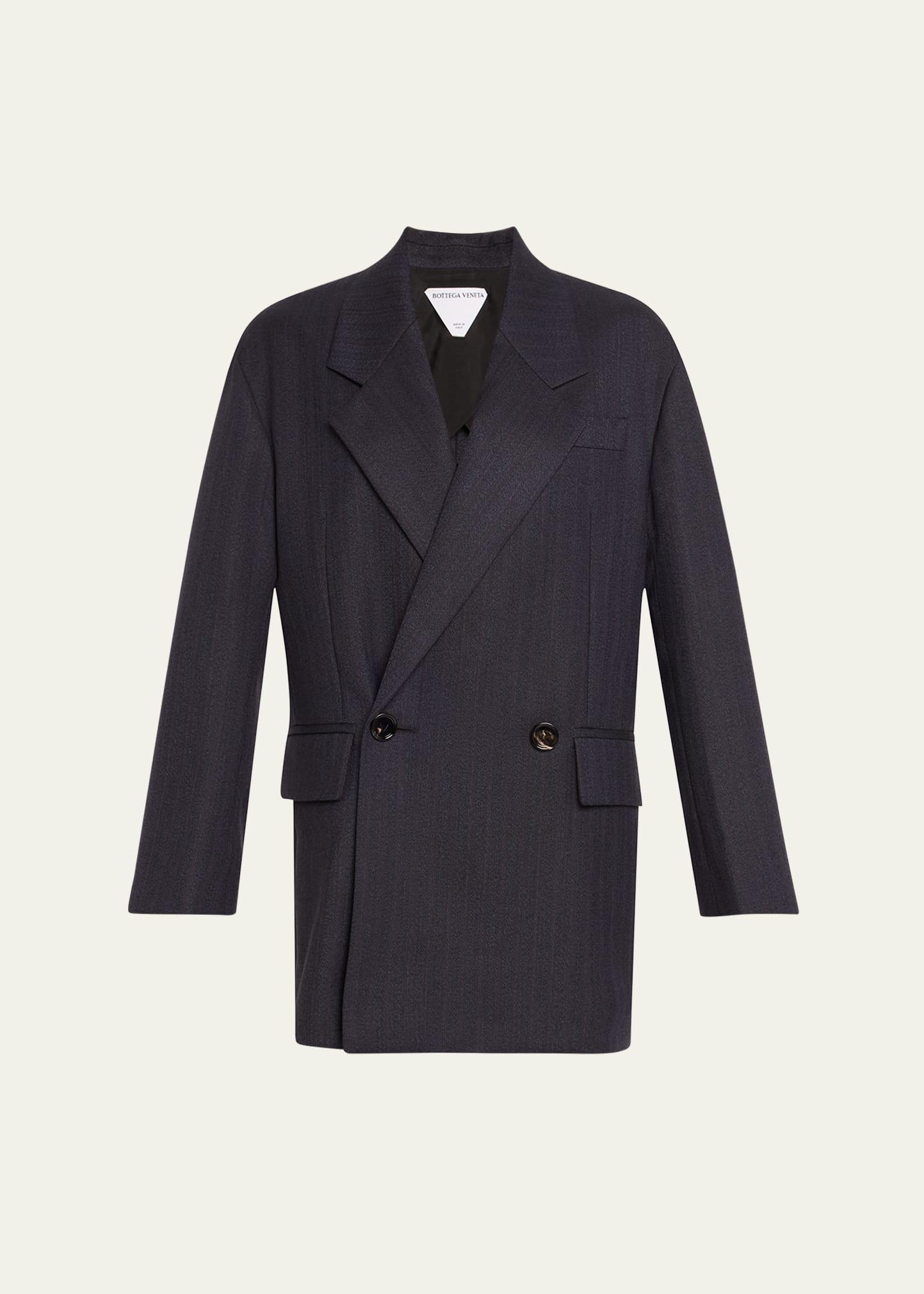 subtle stripe double-breasted wool jacket