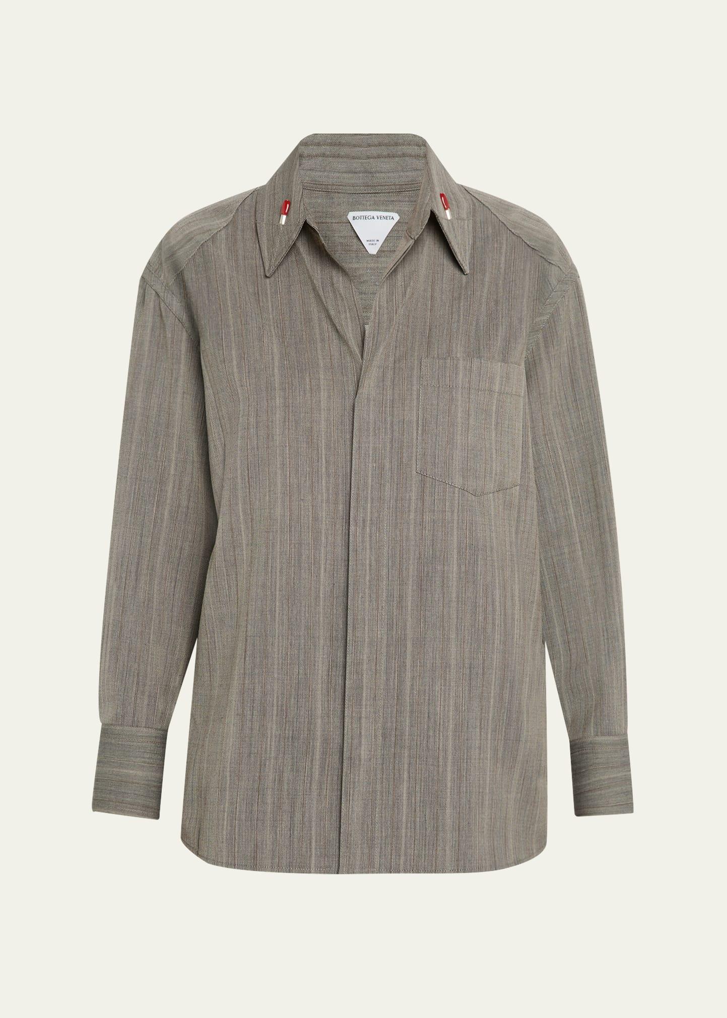 subtle stripe wool shirt with enamelled matchsticks
