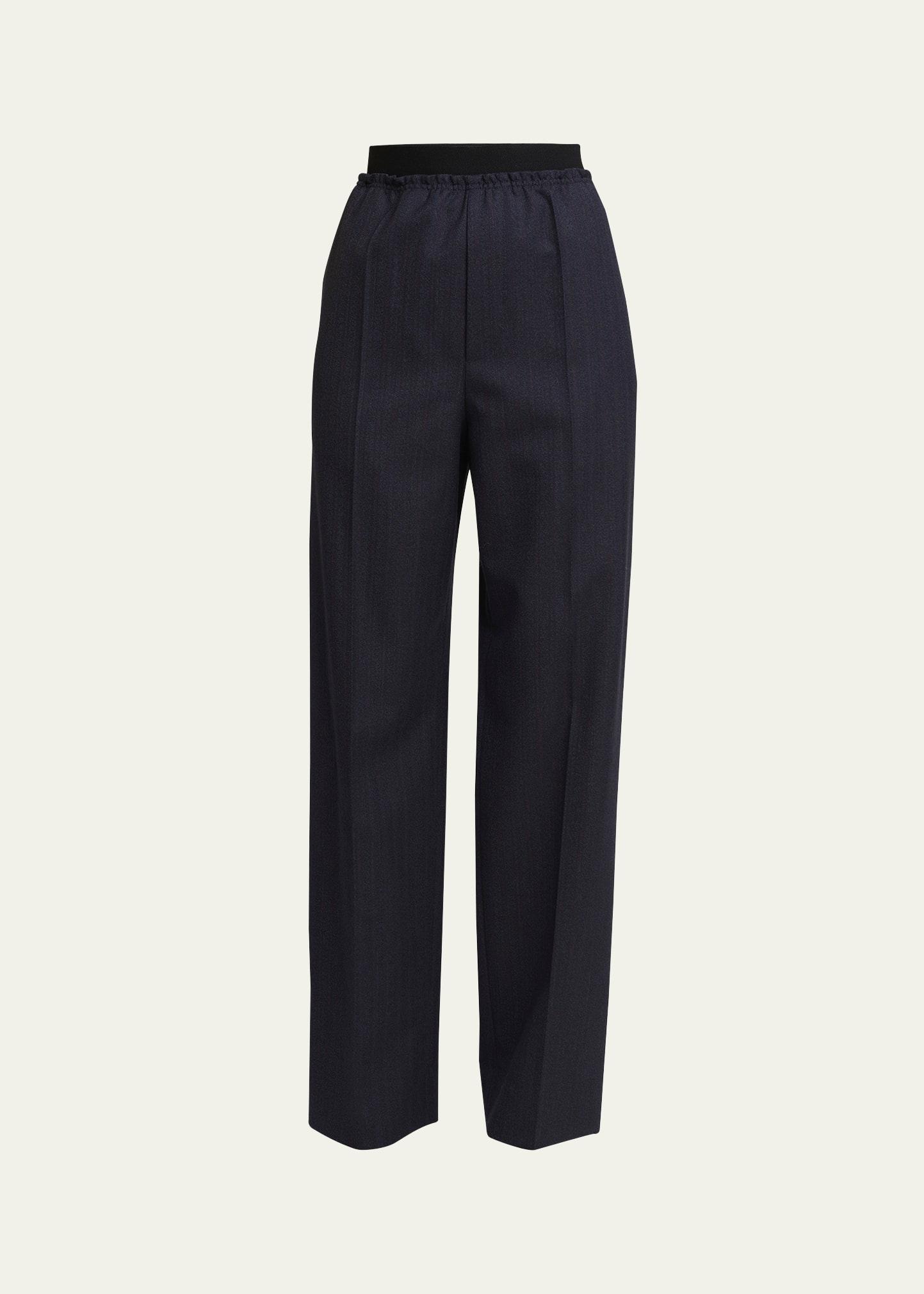subtle striped straight-leg wool trousers