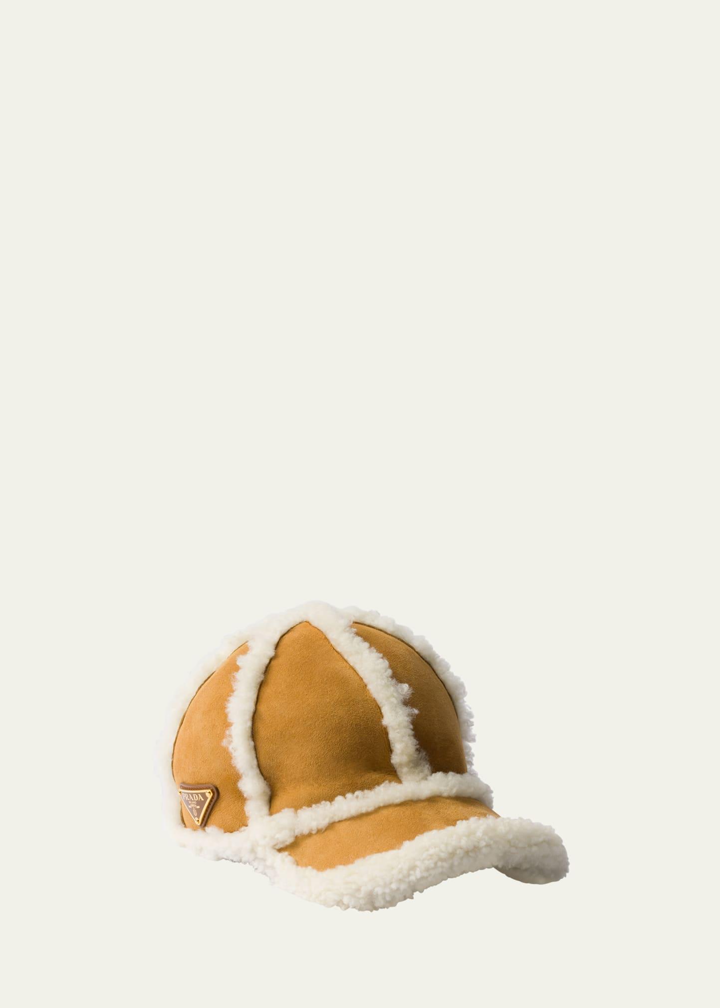 suede & lamb shearling baseball cap