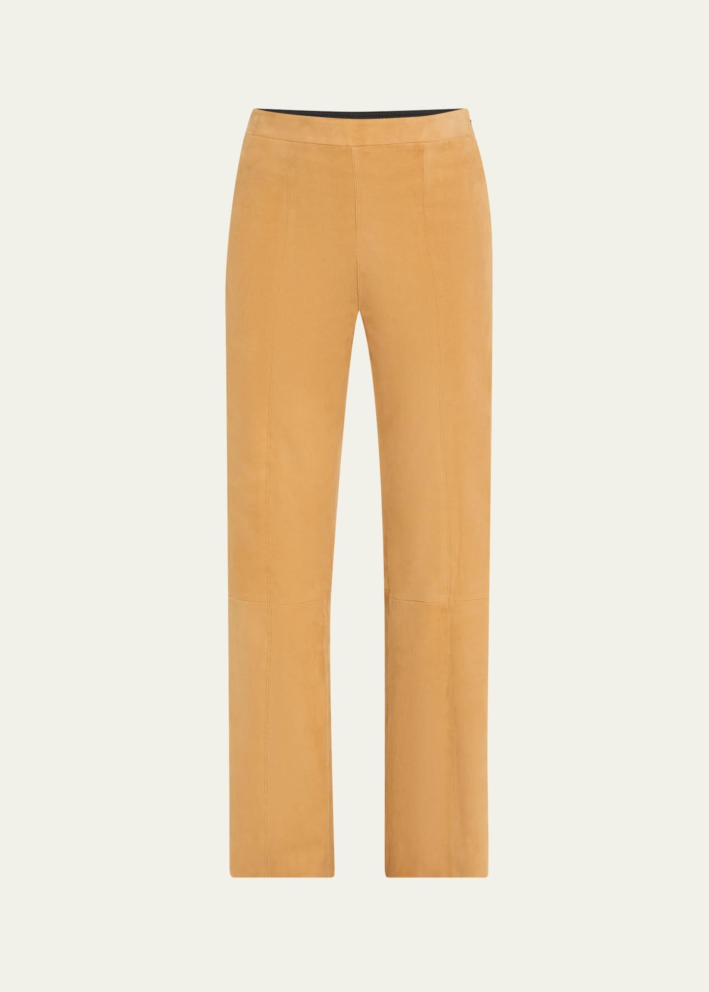 suede ankle flare pants with princess seaming