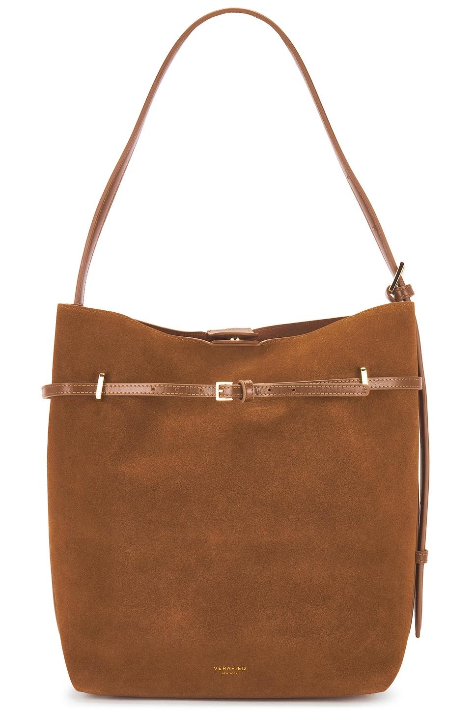 suede belted tote bag