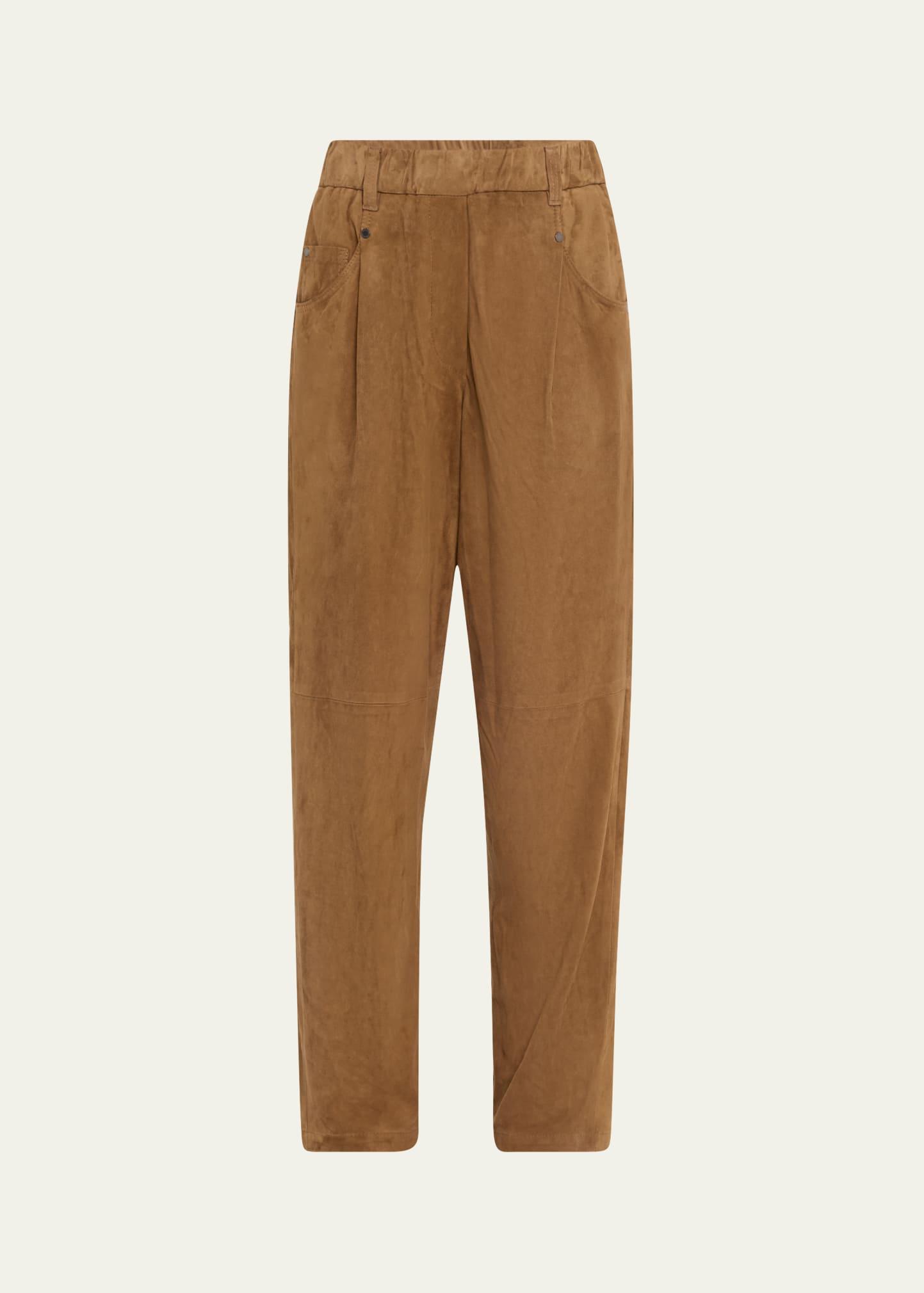 suede cropped pull-on pants