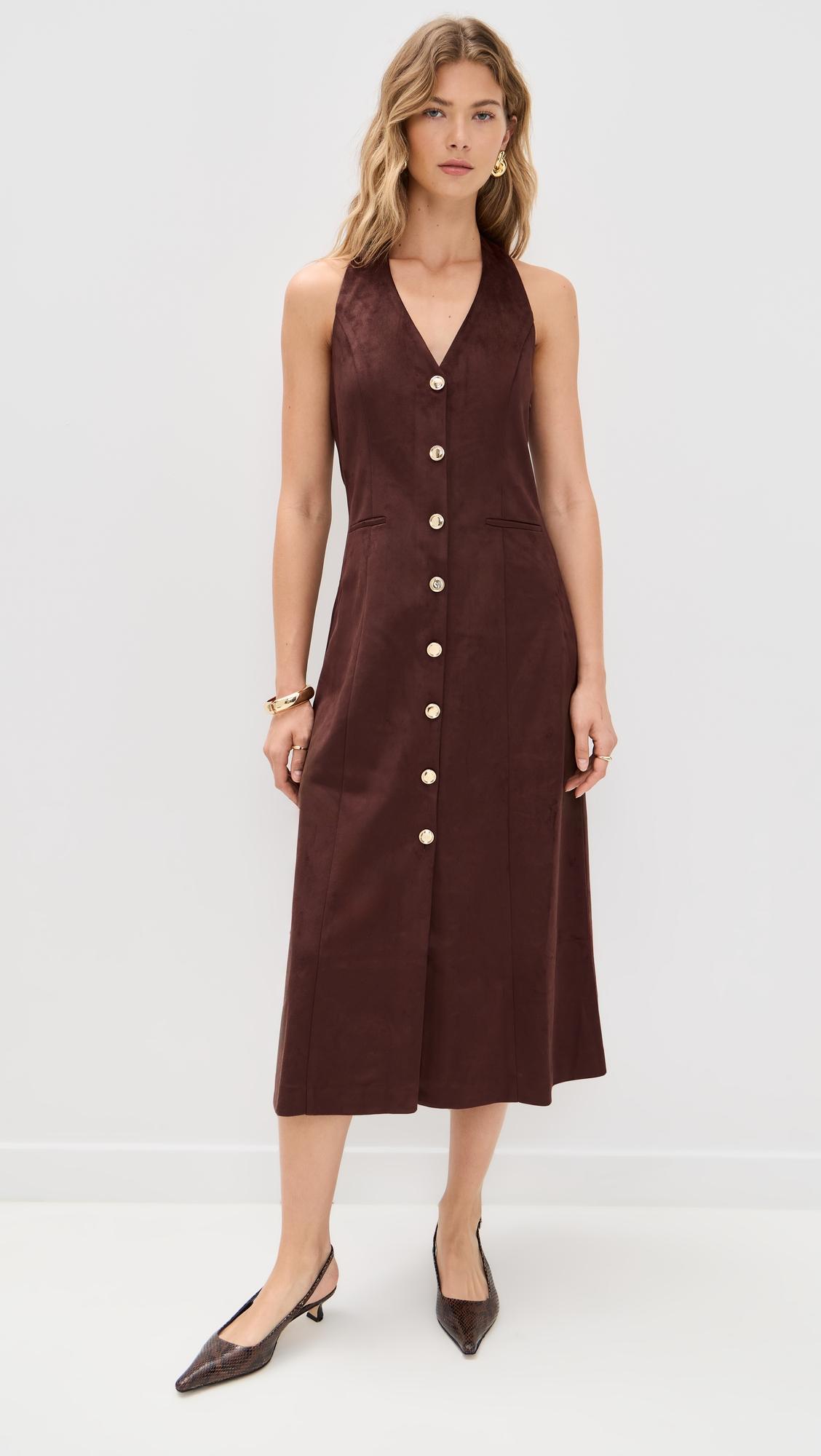 suede fitted midi dress