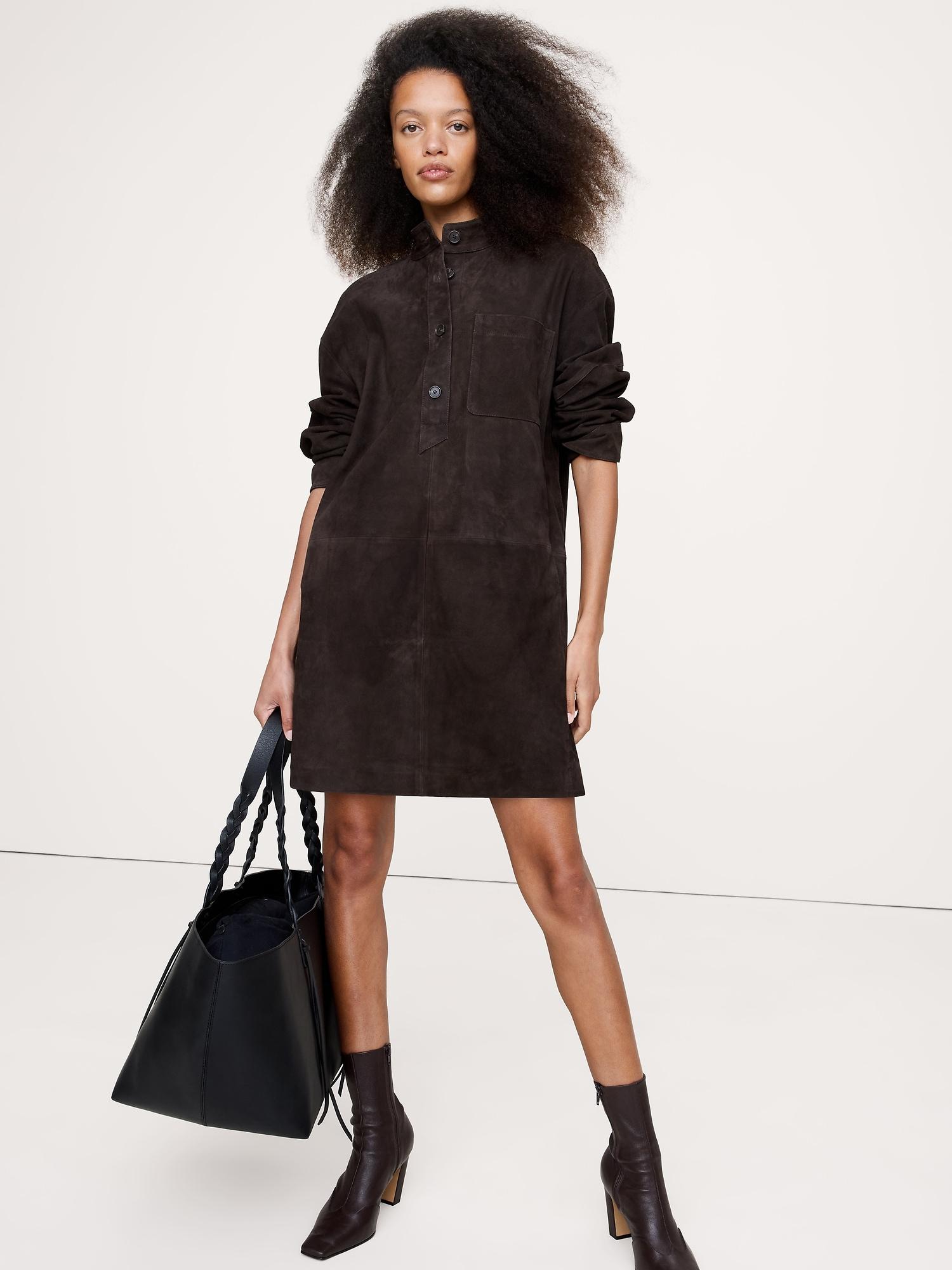 suede popover shift dress