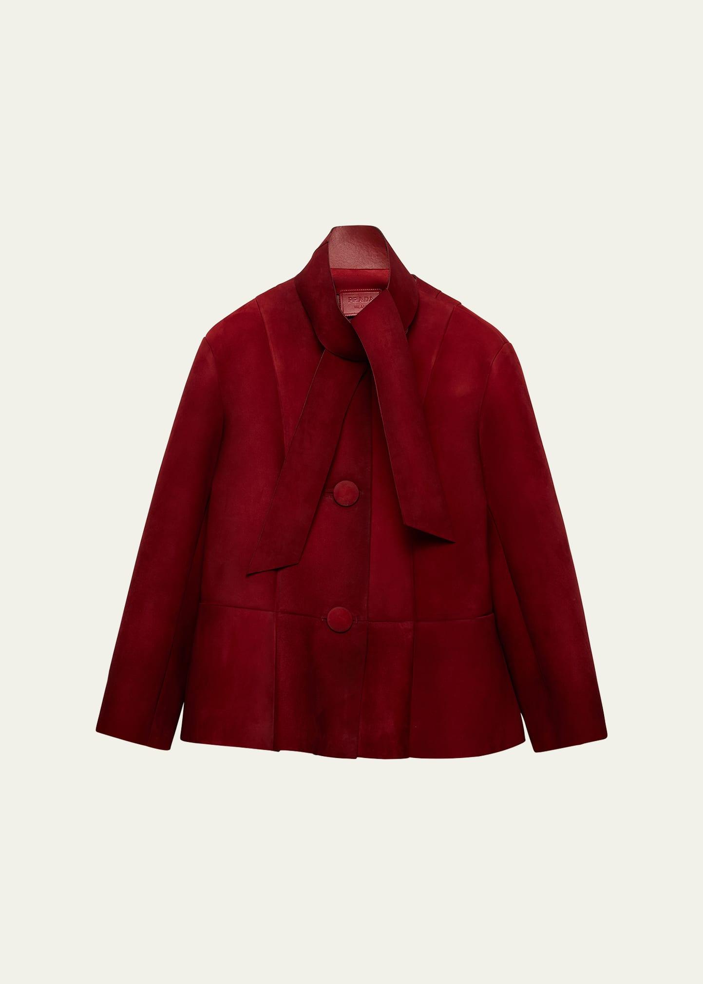 suede single-breasted coat with scarf