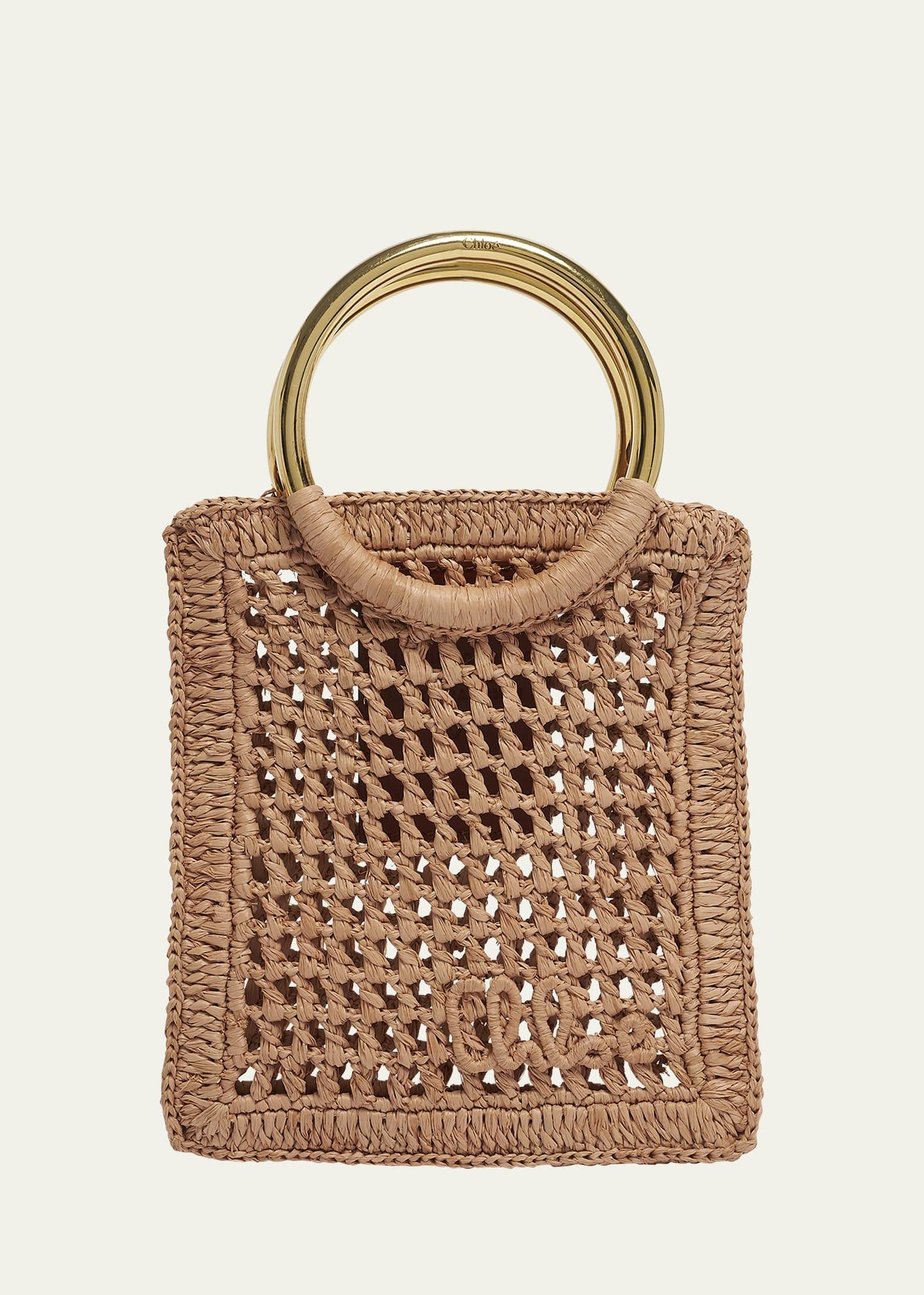 summer banana top-handle bag in crochet paper and leather