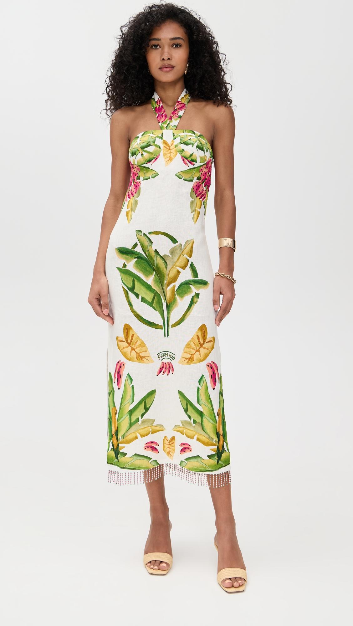 summer foliage scarf midi dress