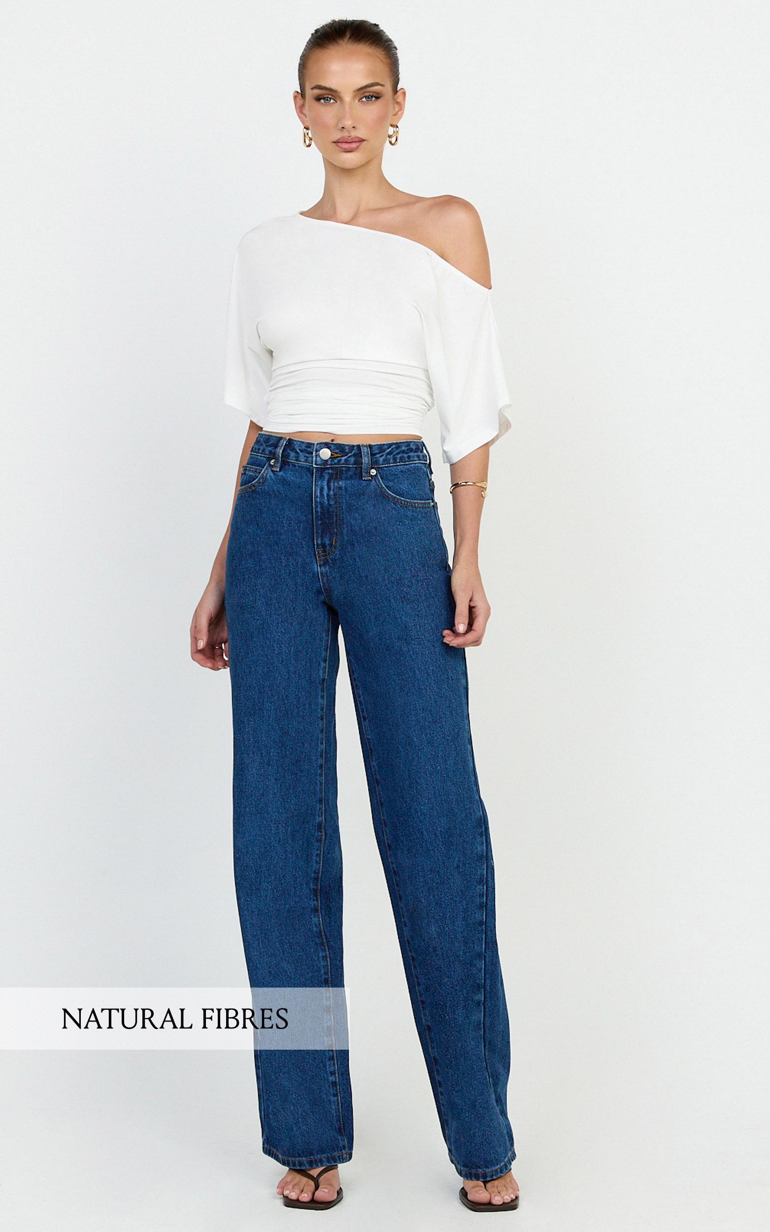 summer jeans - high rise relaxed fit jeans in dark mid blue wash