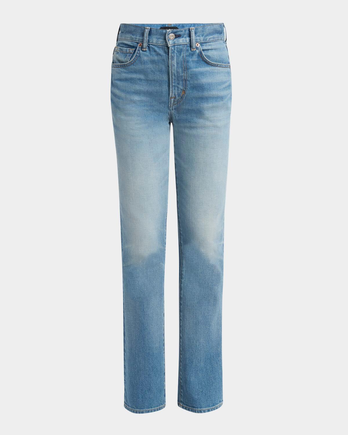 summer stone washed denim straight-leg pants