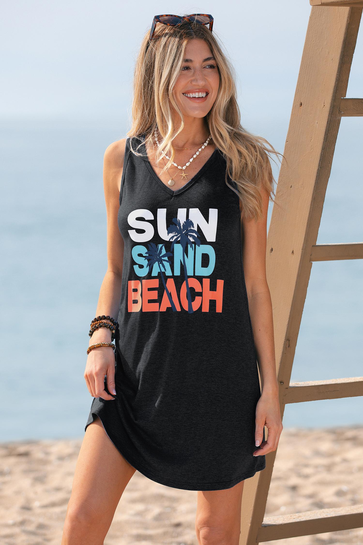 sun sand beach graphic mini dress - l