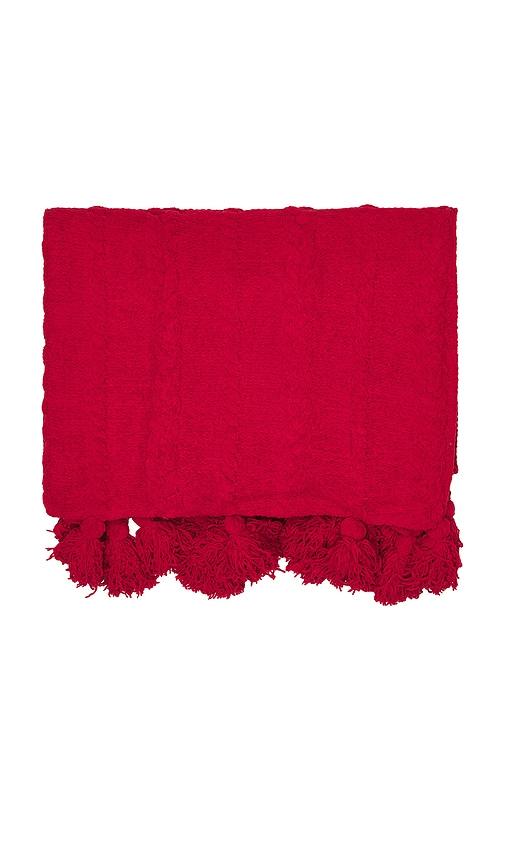 sunday citizen braided pom pom throw in red.