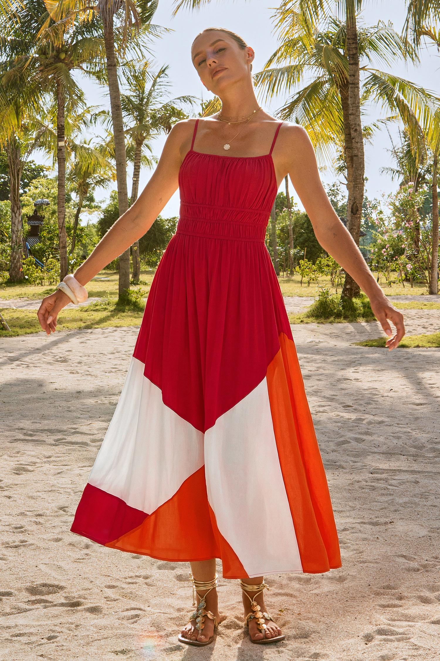 sunny honey colorblock maxi dress - l