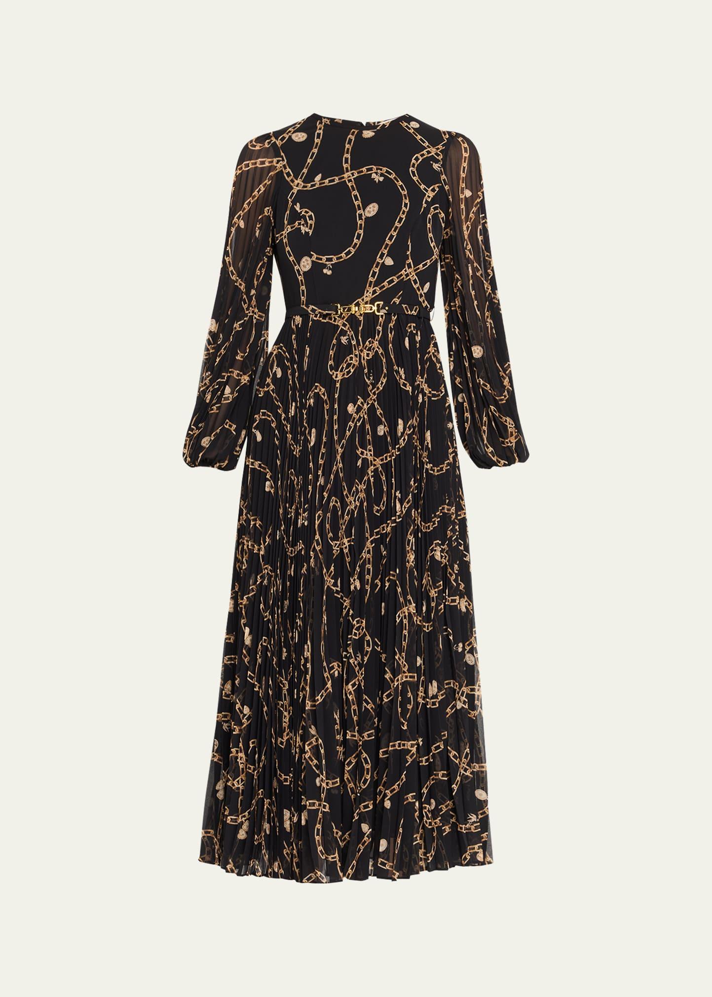 sunray long-sleeve belted dress