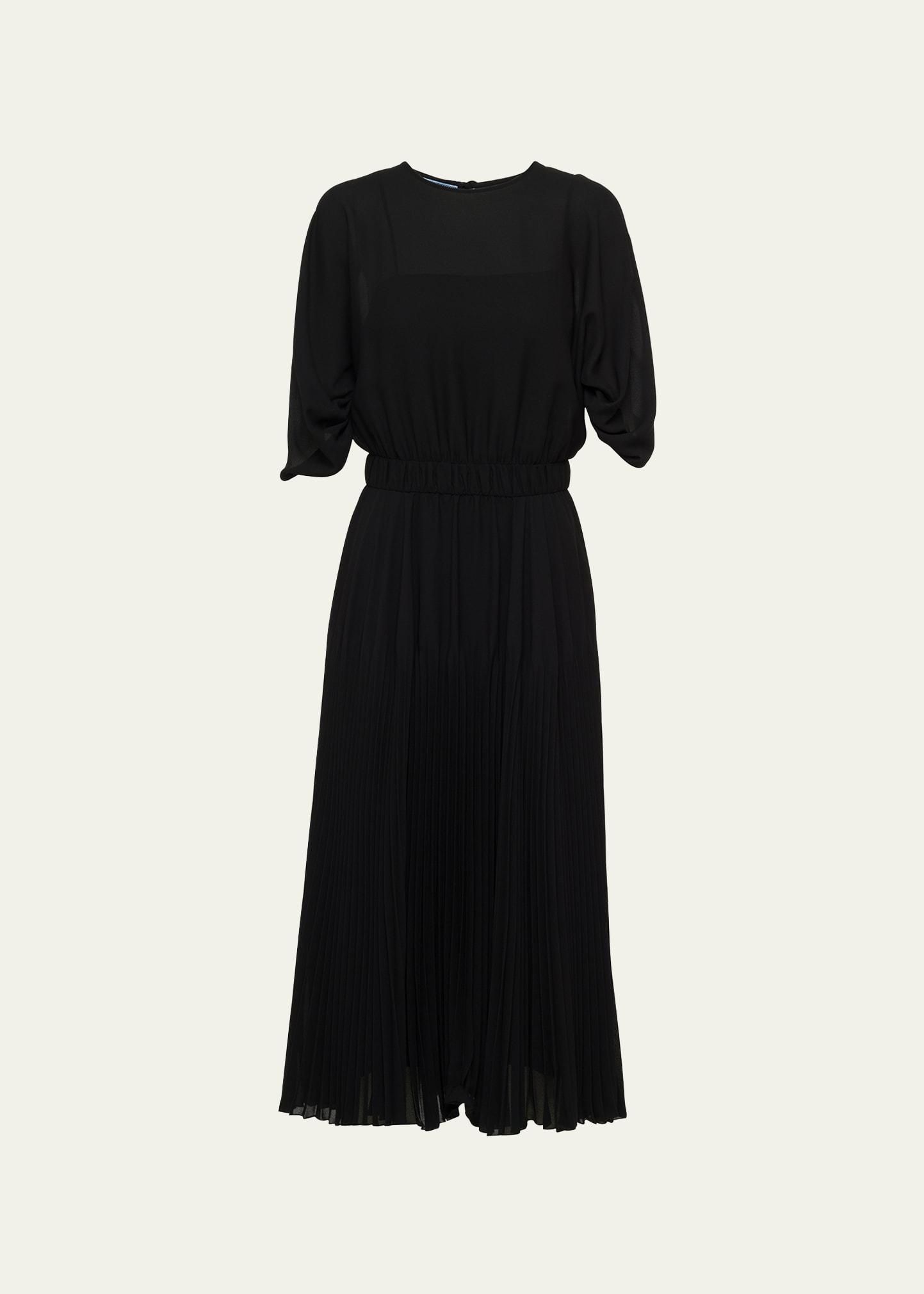 sunray pleat sable belted midi dress