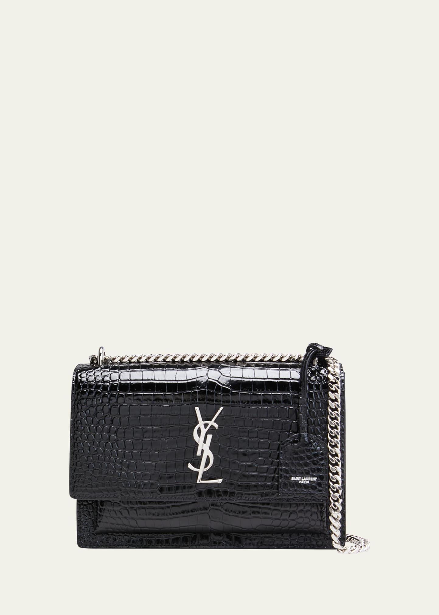 sunset medium ysl crossbody bag in croc-embossed leather