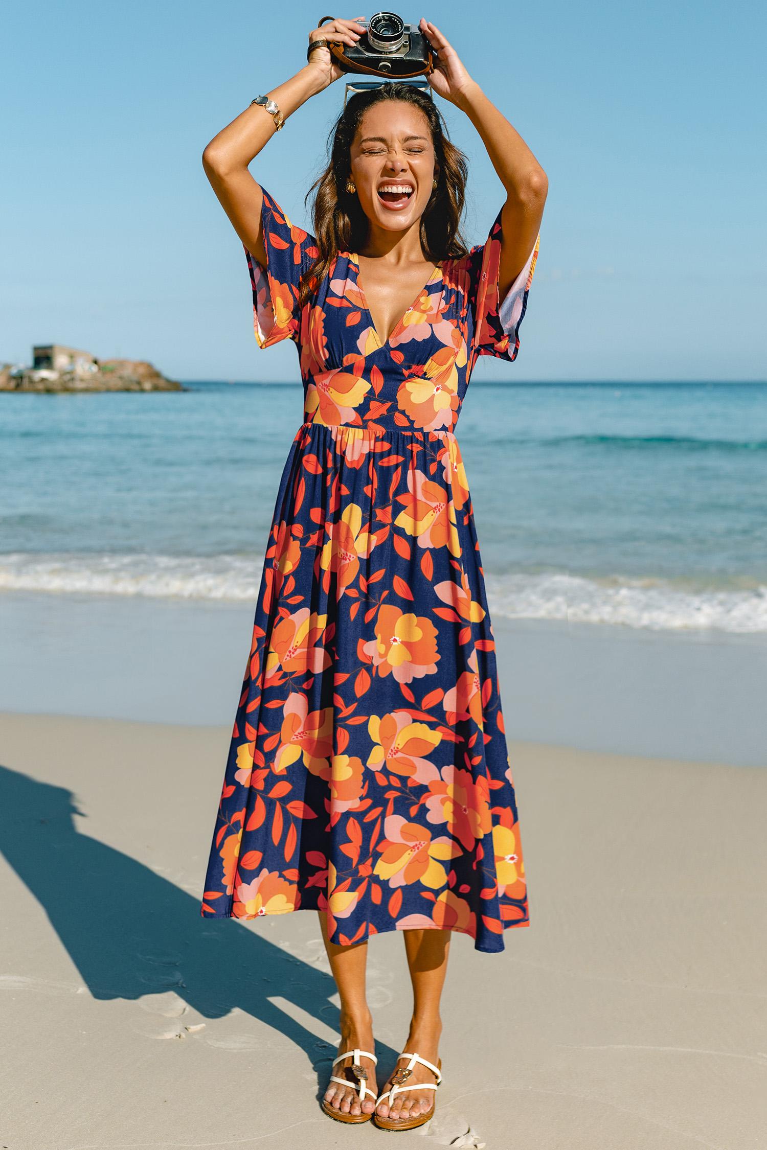 sunset petals floral maxi dress - l