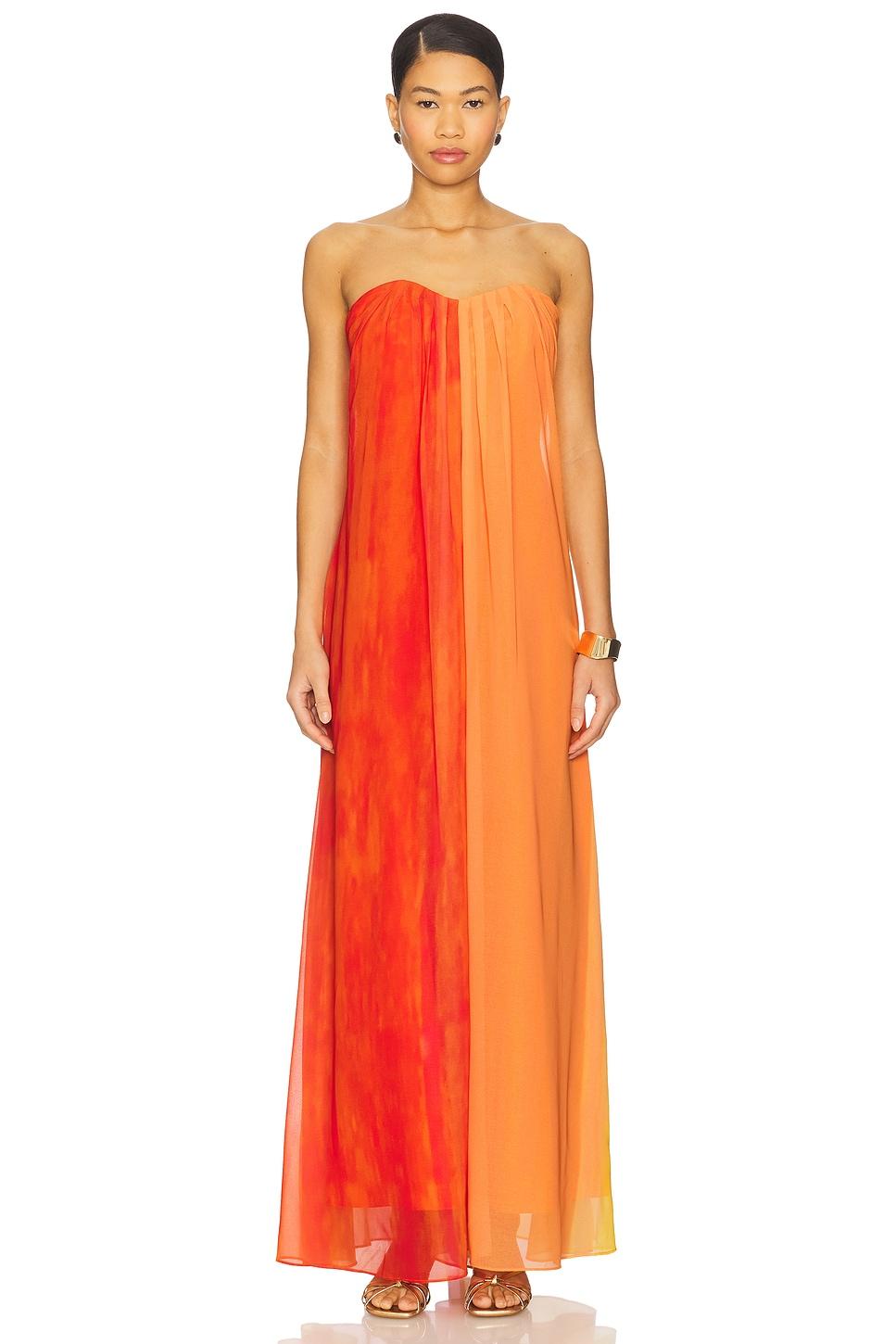 sunset stripe strapless dress