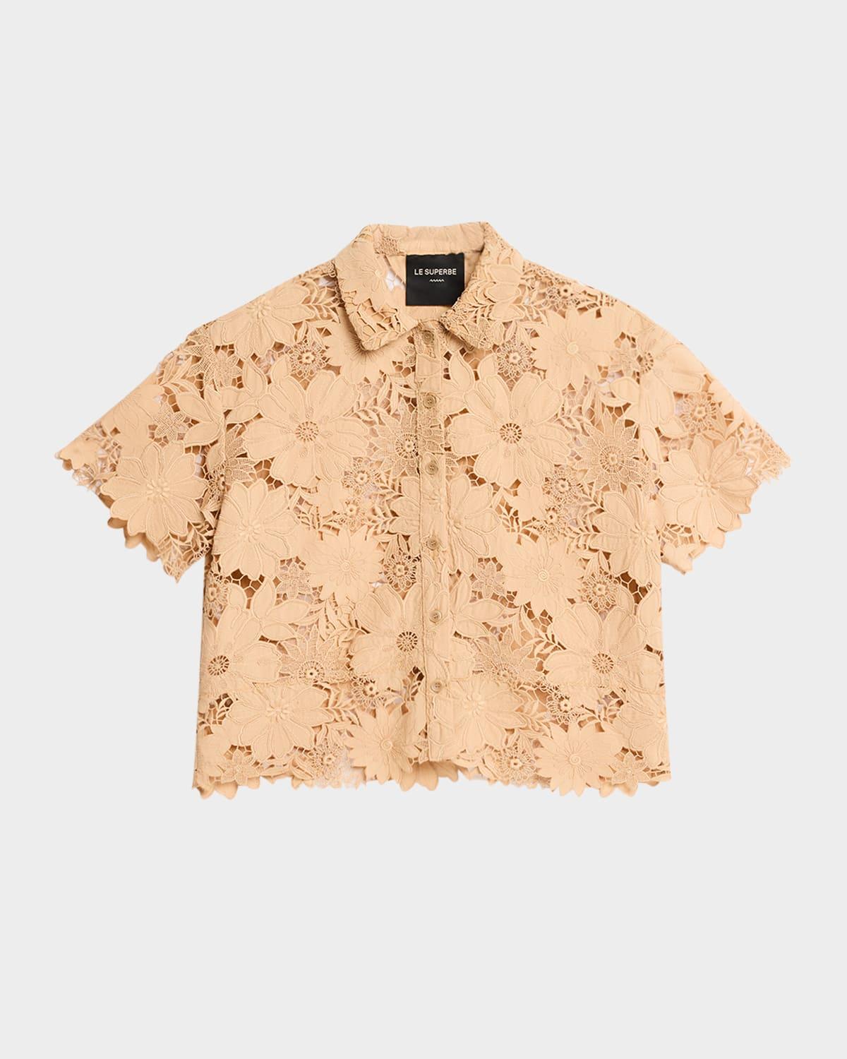 suntan short-sleeve lace camp shirt