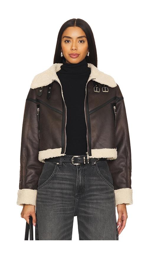 superdown amelia faux leather jacket in brown.