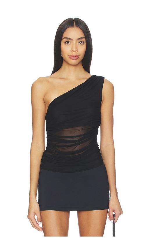 superdown amina asymmetrical top in black.
