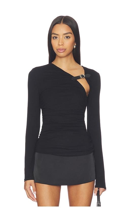 superdown analeah buckle top in black.