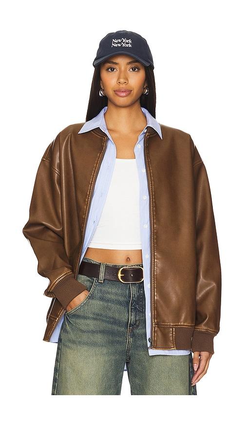 superdown ariel faux leather bomber in brown.