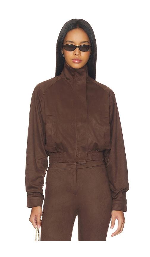 superdown ayla faux suede jacket in chocolate.