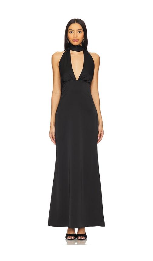 superdown bethany halter gown in black.