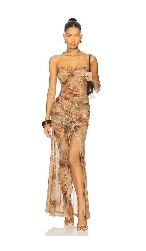 superdown britlee maxi dress in tan.