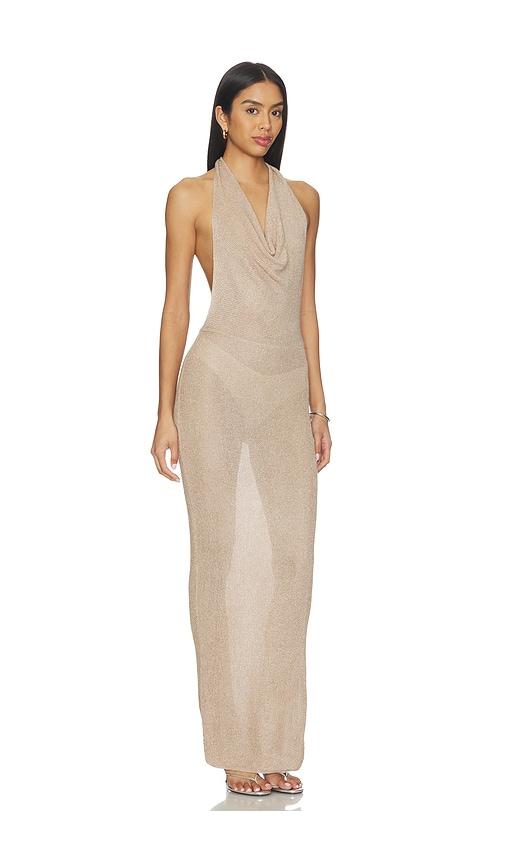 superdown brylee knit drape maxi dress in nude.