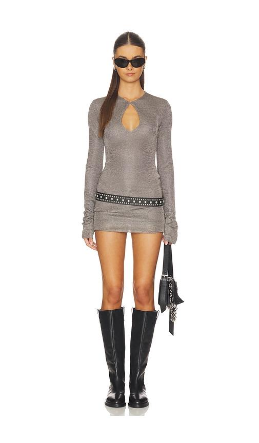 superdown calantha long sleeve mini dress in metallic silver.
