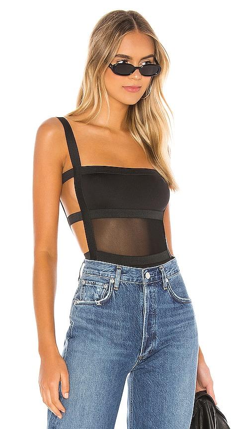 superdown camille strappy back bodysuit in black.