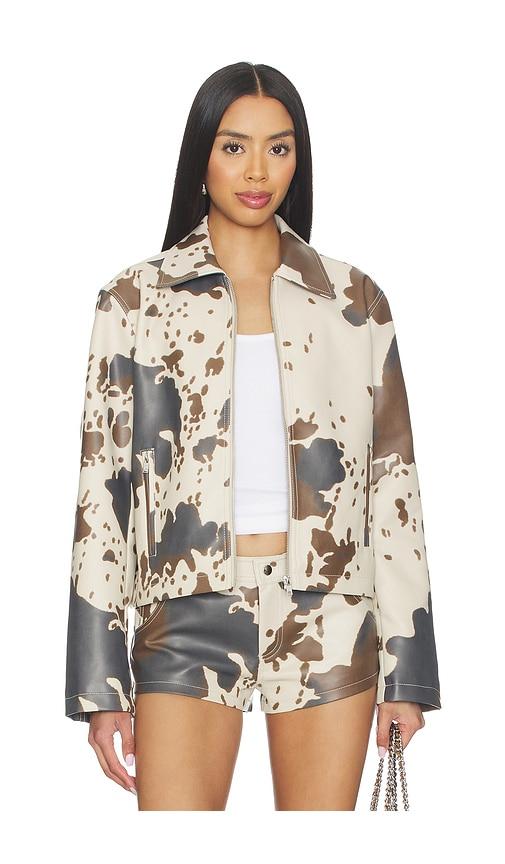 superdown clara cow print jacket in cream,brown.