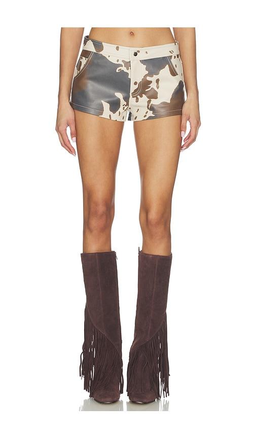 superdown clara cow print short in cream,brown.
