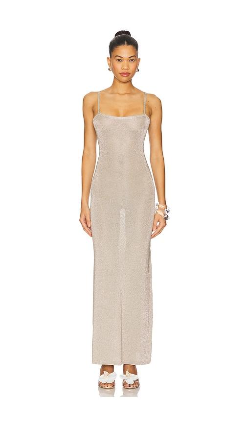 superdown dalilah maxi dress in metallic silver.