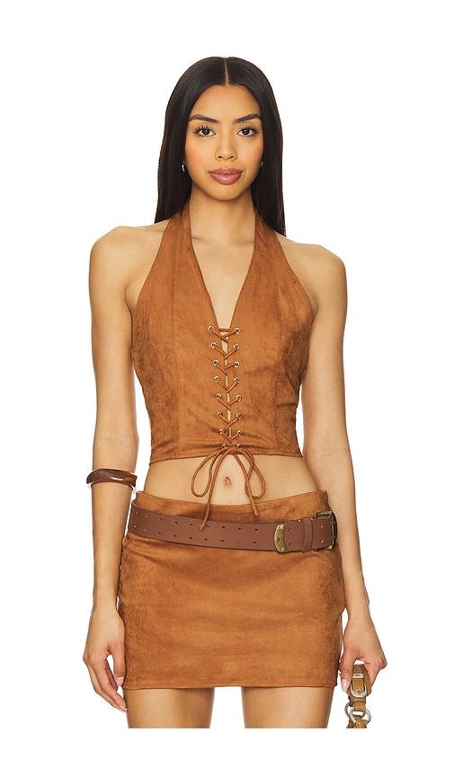 superdown delphi top in tan.