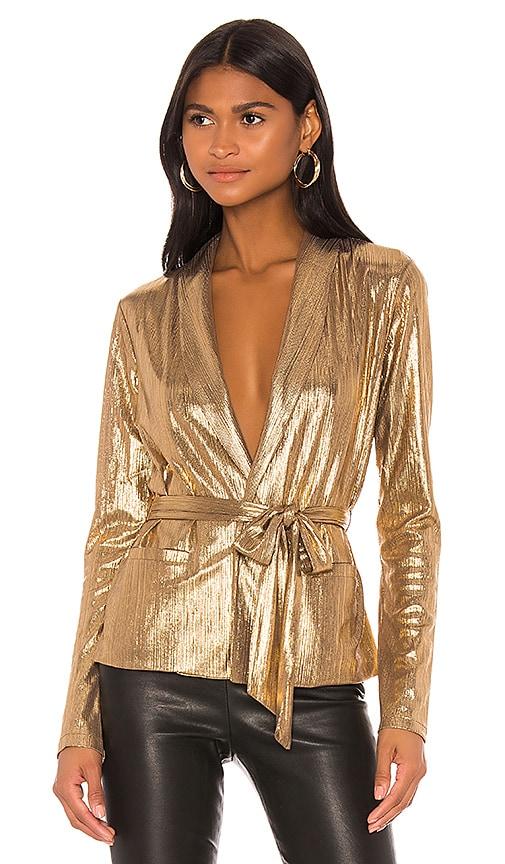 superdown desiray tie blazer in metallic gold.