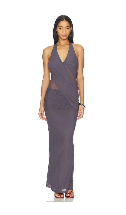 superdown dynasty halter maxi dress in grey.