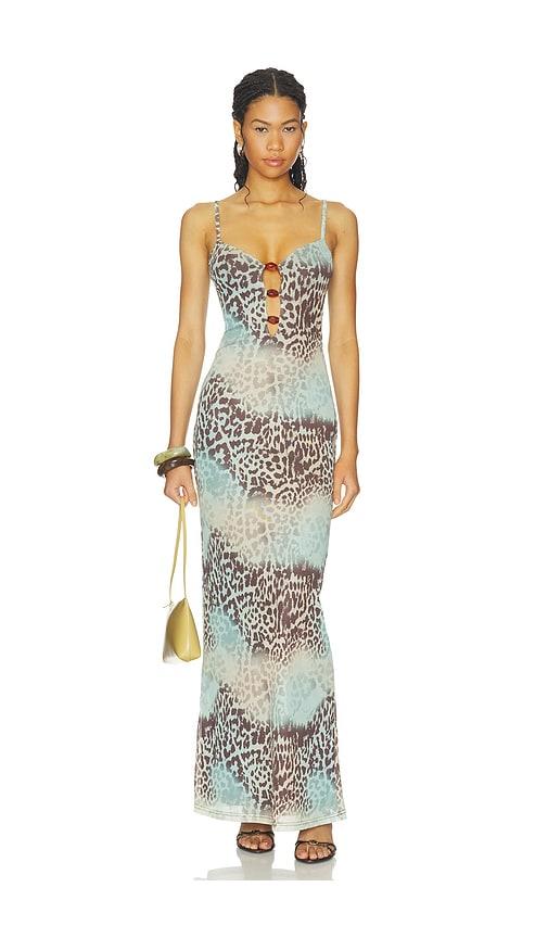 superdown edie maxi dress in blue,brown.
