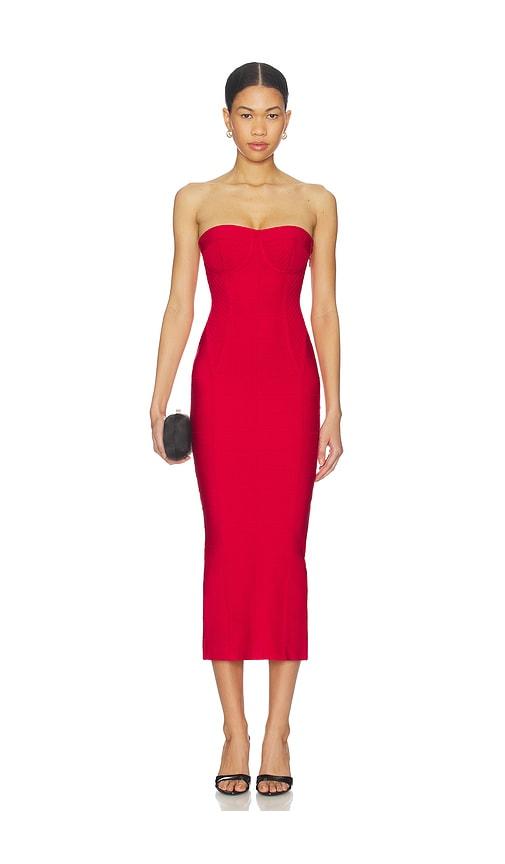 superdown ethelyn midi dress in red.