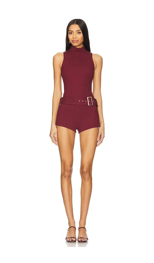 superdown evie romper in burgundy.