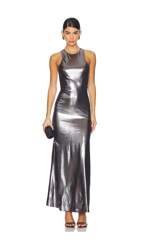 superdown felina maxi dress in metallic silver.