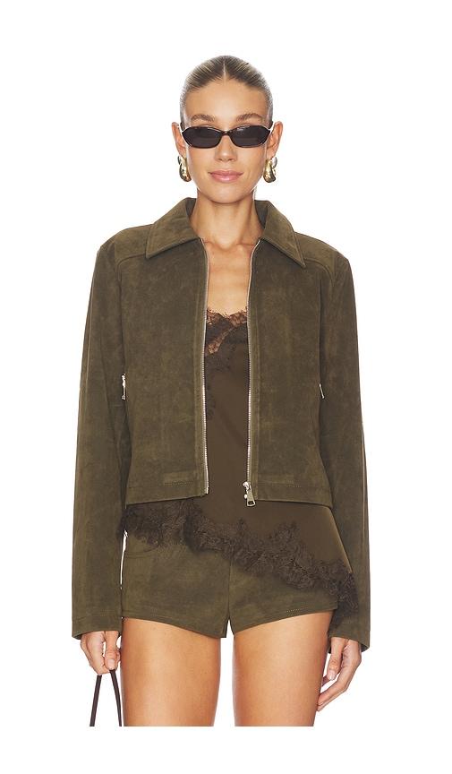 superdown frannie faux suede jacket in olive.