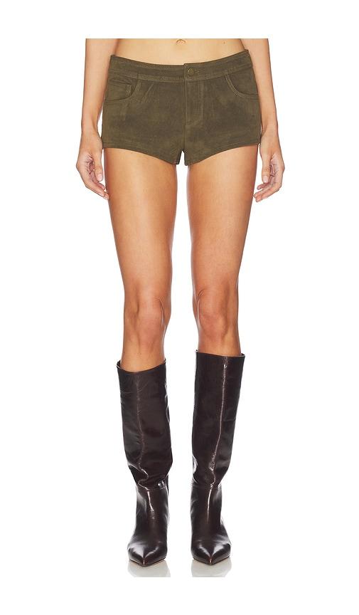superdown frannie faux suede short in olive.